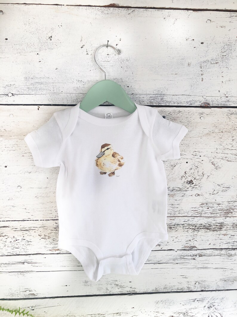 Baby duck cotton bodysuit with baby duck art, infant body suit, 100% cotton, baby snap vest image 1