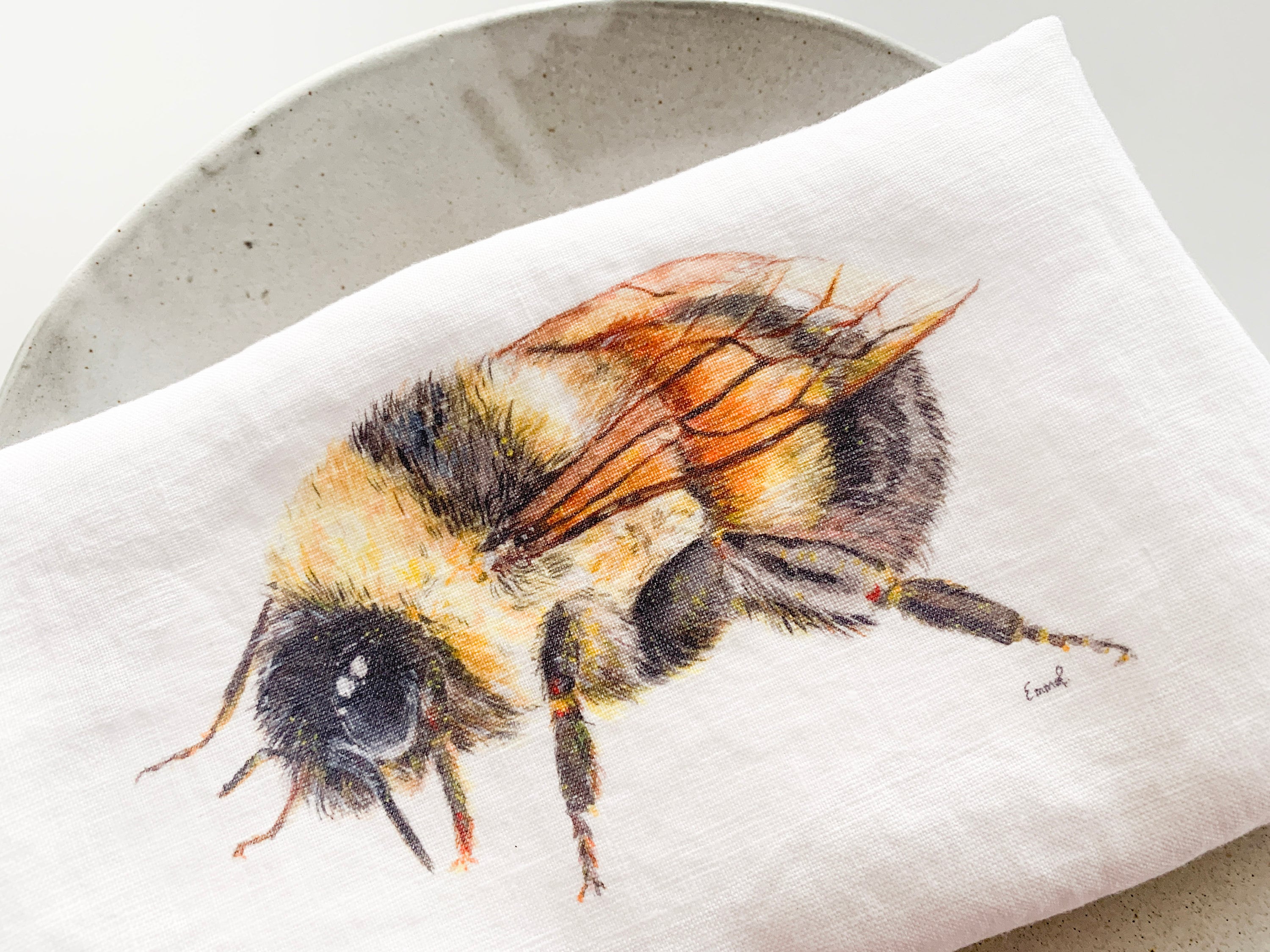 Bumble Bee French Linen Tea Towel Dish Towel, House Warming or
