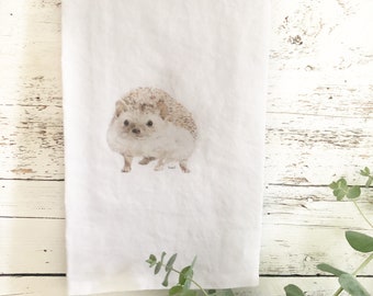 Hedgehog French  linen tea towel,  dish towel  kitchen decor, house warming, hostess gift, woodland gift idea