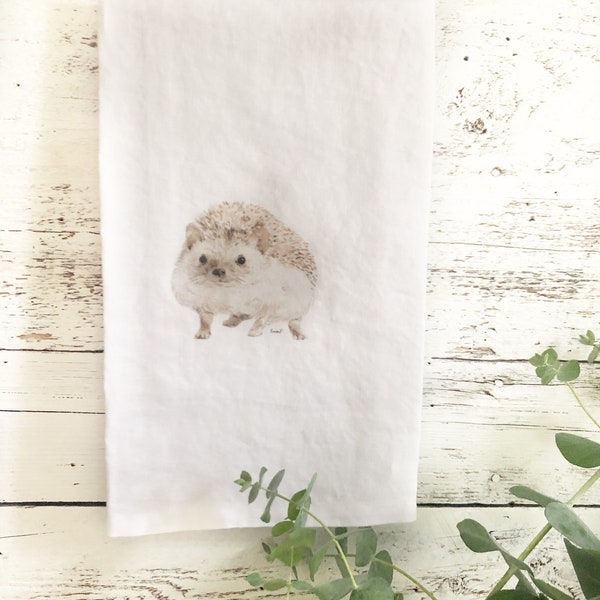 Hedgehog French  linen tea towel,  dish towel  kitchen decor, house warming, hostess gift, woodland gift idea