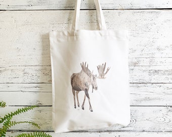 100% cotton canvas Tote Bag with Art by Emma Pyle with Moose