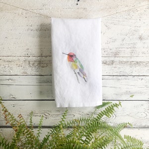 Anna's hummingbird  French linen tea towel, white stone washed  dish towel, house warming, hostess gift, birthday present bird lover