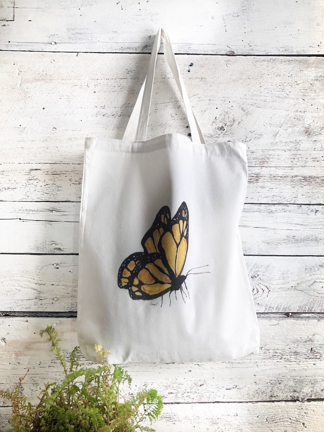 Yellow Butterfly Eco-friendly Canvas Market Bag With Art by Emma Pyle ...