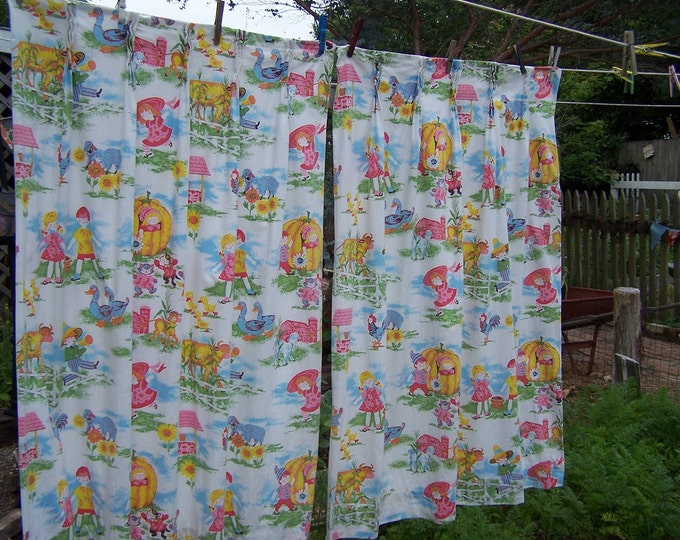 Vintage 1950s Nursery Rhyme Curtains / Vintage Child's Room Curtains Etsy