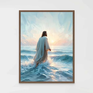 Jesus geht auf dem Wasser, christliche Kunst, Jesus Wunder geht auf dem Wasser, Jesus Gemälde, HLT Kunst, Bibel Skizzen, christlicher druckbarer Download