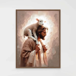 Un pequeño amigo, arte de Jesús y el cordero, pintura de Jesús pastor, arte cristiano imprimible, arte de Jesús deja el 99, impresiones de Jesús salva al cordero