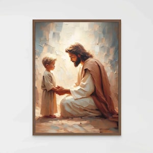 His Savior, Modern Christian Art, Jesus and Boy, Jesus Picture, LDS Painting, Bible Art, Christ and Kids Art, Picture of Christ, Jesus Print