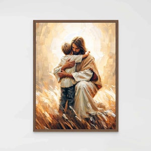 Saved and Loved, Christian Art, Jesus Hugging Boy, Jesus Portrait, LDS Printable, Bible Art, Jesus with Kids, Picture of Jesus, Jesus PNG