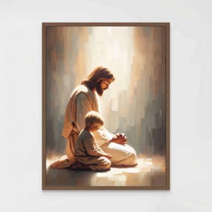Orações compartilhadas, Arte cristã moderna, Jesus com menino, Imagem de Jesus, Arte para crianças de berçário, Pintura da Bíblia, Impressões de Jesus, Imprimível cristão