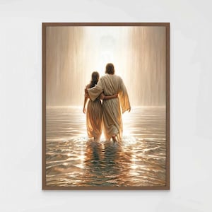 Miracle of Christ, Christian Art, Jesus Walking on Water with Woman, Jesus Art, LDS Art, Bible Printable, Jesus with Girl, Jesus Wall Art