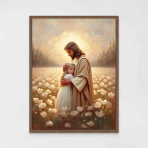 El apoyo del Salvador, Láminas cristianas, Arte de Jesús con niña, Imagen de Jesús, Jesús con niños, Arte bíblico, Arte religioso, Jesús abrazando a una niña