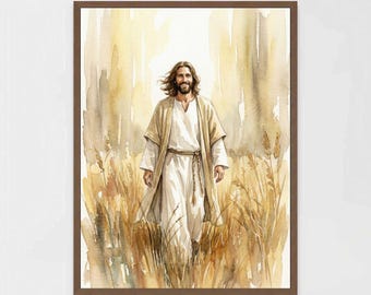 Jesus lächelndes Porträt, christliche Wandkunst, Jesus Kunst, Jesus Drucke, LDS Kunst, Bibel-Vers-Wandkunst, Jesus Aquarell, Jesus Malerei