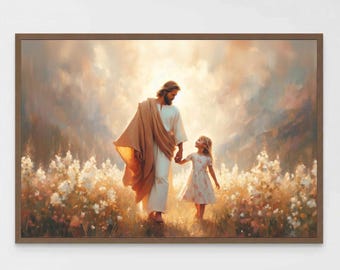 Vandra med honom, kristen konst, Jesus med flickakonst, Jesusväggkonst, LDS-tryck, bibelkonst, Kristus med barn, bild av Jesus, Jesuskonst