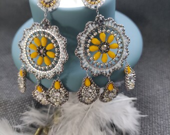 Pendientes - Miyuki - amarillo - plata - roscados a mano - candelabro