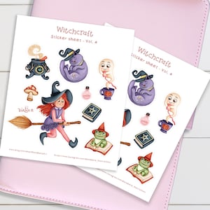 Cute Witchcraft Sticker Sheet, Witchy Vinyl Stickers for Bullet Journal, Planner, Scrapbook, Halloween, Mystical Aesthetic Stickers