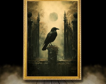 Dark moody raven | framed print, Ornate Gold Framed, Moody art, vintage oil painting, dark  art, vintage frame, dark academia