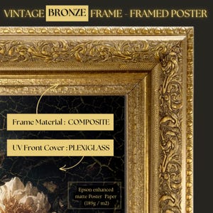 Grandes flores de campo melancólicas / impresión enmarcada, arte mural grande con melancolía, arte melancólico, pintura al óleo vintage, arte oscuro, marco vintage, arte mural panorámico Vintage Bronze Gold
