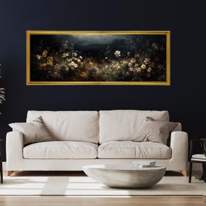 Grandes flores de campo melancólicas / impresión enmarcada, arte mural grande con melancolía, arte melancólico, pintura al óleo vintage, arte oscuro, marco vintage, arte mural panorámico imagen 13