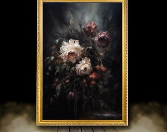 Still life flowers 2 | framed print, Ornate Gold Framed, Moody art, vintage oil painting, dark  art, vintage frame, dark academia