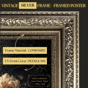 Grandes flores de campo melancólicas / impresión enmarcada, arte mural grande con melancolía, arte melancólico, pintura al óleo vintage, arte oscuro, marco vintage, arte mural panorámico Vintage Silver Frame