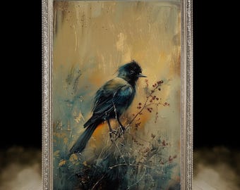 Moody bird framed print, Ornate Gold Framed, Moody art, vintage oil painting, dark  art, vintage frame, dark academia