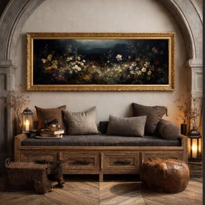Grandes flores de campo melancólicas / impresión enmarcada, arte mural grande con melancolía, arte melancólico, pintura al óleo vintage, arte oscuro, marco vintage, arte mural panorámico imagen 15