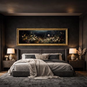 Grandes flores de campo melancólicas / impresión enmarcada, arte mural grande con melancolía, arte melancólico, pintura al óleo vintage, arte oscuro, marco vintage, arte mural panorámico imagen 2