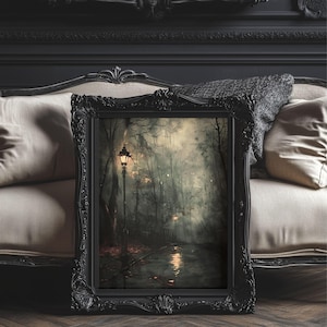Impression rue brumeuse | Impression d'art de mauvaise humeur, peinture à l'huile vintage, art sombre, affiche vintage, milieu universitaire sombre