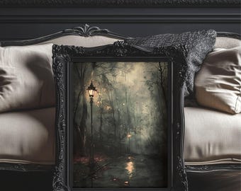 Impresión de calle brumosa / Impresión de arte melancólico, pintura al óleo vintage, arte oscuro, póster vintage, academia oscura