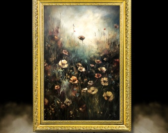 Moody field flowers | framed print, Ornate Gold Framed, Moody art, vintage oil painting, dark  art, vintage frame, dark academia