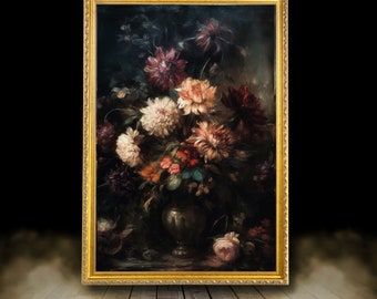Still life flowers | framed print, Ornate Gold Framed, Moody art, vintage oil painting, dark  art, vintage frame, dark academia