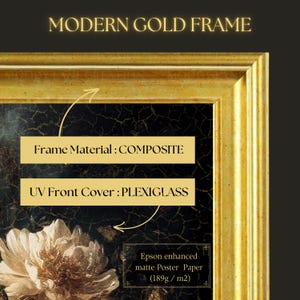 Puede incluir: Un marco de color dorado con una imagen en blanco y negro en su interior. El marco est&aacute; hecho de material compuesto y tiene una cubierta frontal de plexigl&aacute;s. La imagen est&aacute; impresa en papel mate para p&oacute;ster con un peso de 189 gramos por metro cuadrado.