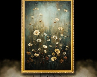 Moody field flowers | framed print, Ornate Gold Framed, Moody art, vintage oil painting, dark  art, vintage frame, dark academia