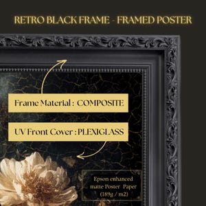 Grandes flores de campo melancólicas / impresión enmarcada, arte mural grande con melancolía, arte melancólico, pintura al óleo vintage, arte oscuro, marco vintage, arte mural panorámico retro Black Frame