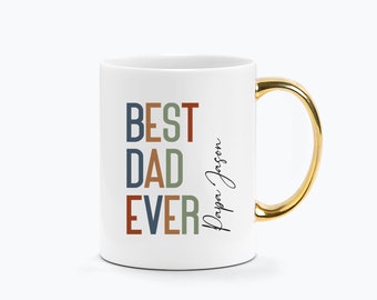 Taza impresa con nombre personalizado para el Día del Padre: EL MEJOR PAPÁ DE TODOS con diseño de nombre de guión vertical, regalo para papá en el día/cumpleaños del padre, Navidad