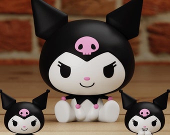 Kuromi Inspired Chibi Figure – Cute Goth Kawaii Desk Decor, 3D Printed Anime Collectible (6cm, 10cm, 14cm)