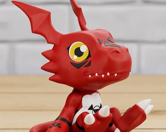 Guilmon Chibi Figure Inspired by Digimon Tamers – 2 Expressions – 7cm 10cm 14cm Anime Collectible