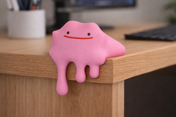Melting Ditto Desk Buddy | Pokopia Inspired | Drip Desk Decor | Cute Anime Desk Ornament | 3D Printed Ditto Figure | Gamer Desk Accessory