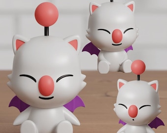 Moogle Inspired Chibi Figure - Final Fantasy Fanart Collectible, Cute 3D Printed Desk Decor (7cm, 10cm, 14cm)