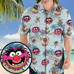 Funny Animal Muppets Hawaiian Shirt, Summer Beach Vacation Shirt, Cute Cartoon Character Button Shirt for Fans