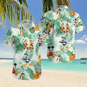 Camisa hawaiana de la jungla de Mickey Donald, camisa de botones de verano de Chip Dale, camisa de vacaciones Aloha de Disney Friends para la familia