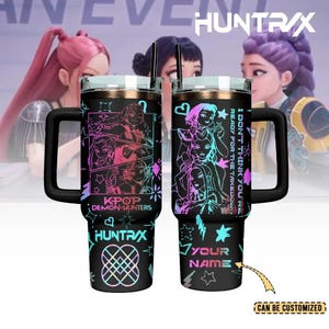 Gobelet chasseurs de démons Kpop, tasse de groupe de filles de style anime, nom personnalisé 40 oz avec poignée, cadeau de fan de tasse Huntrix