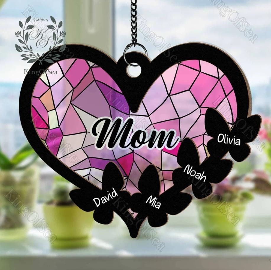 Personalized Family Suncatcher Ornament, Mom Suncatcher Ornament, Butterfly Suncatcher ...