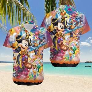 Camisa hawaiana de Mickey Pirata, camisa de aventuras de Disney de Mickey y sus amigos, camisa de vacaciones de Disney con temática pirata, regalo de verano