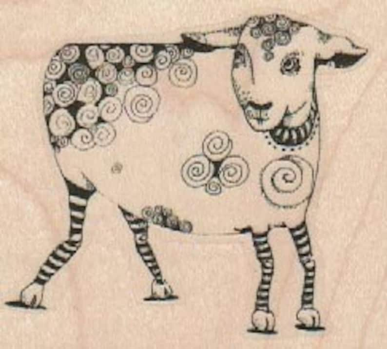 Rubber stamp Large Flock of Sheep lamb Stamping whimsical Rubber Stamp 16924 farm animal image 2