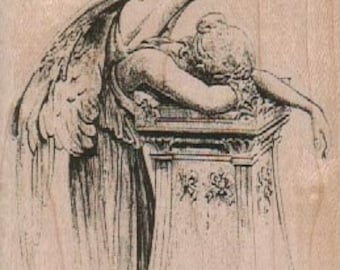 Angel Weeping Over Pillar rubber stamps   cling, unmounted or wood mounted  19154   cherub. xx
