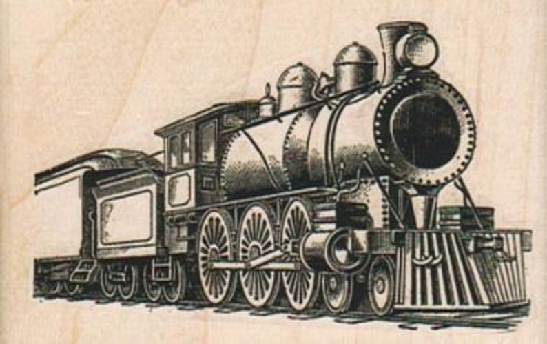 vintage steam Train rubber stamp steampunk unmounted, cling stamp or wood mounted 14929 image 1