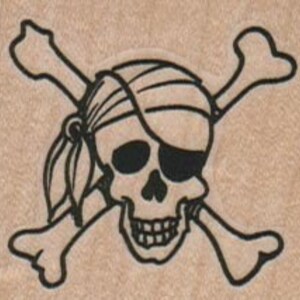 skull and cross bones pirate  rubber stampo Day of the Dead rubber stamps     wood mounted 10548