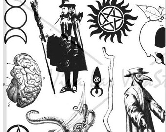 omonterad gummistämpel Halloween alkemist pest läkare häxa wicca hjärnkvast gift tarot tateam EUC team nr 1461