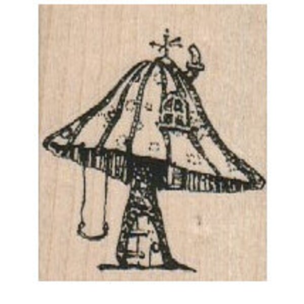 Steampunk Mushroom toadstool house Stamp whimsical  Rubber Stamp by Mary Vogel Lozinak  18301